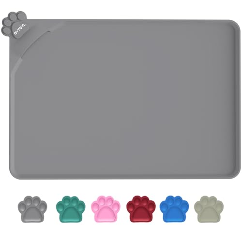 Wasserdichte Futtermatten für Haustiere mit hohen Lippen, verschiedene Größen und Farben, Silikonmatte, rutschfeste Haustierfuttermatte für Hunde, Katzen, verhindert Wasserabfall (Grau, 55 x 38 cm) Wasserdichte Futtermatten für Haustiere mit hohen Lippen, verschiedene Größen und Farben, Silikonmatte, rutschfeste Haustierfuttermatte für Hunde, Katzen, verhindert Wasserabfall (Grau, 55 x 38 cm) von EYTEYL