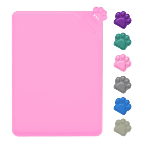 Wasserdichte Futtermatten für Haustiere mit hohen Lippen, verschiedene Größen und Farben, Silikonmatte, rutschfeste Haustierfuttermatte für Hunde, Katzen, verhindert Wasserabfall (Rosa, 48 x 30 cm) von EYTEYL