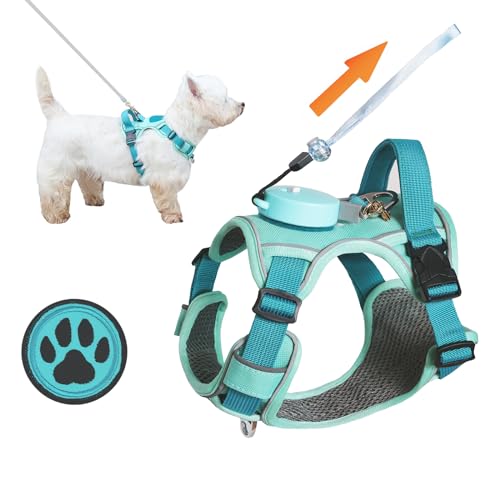 Hundegeschirr für kleine Hunde bis zu 7,3 kg, 3-in-1, kein Ziehen, leichtes Geschirr mit 2 m einziehbarer, tragbarer Leine, Frontclip, Griff, reflektierende Hundeweste mit Aufnäher, Hundegeschirr für kleine Hunde bis zu 7,3 kg, 3-in-1, kein Ziehen, leichtes Geschirr mit 2 m einziehbarer, tragbarer Leine, Frontclip, Griff, reflektierende Hundeweste mit Aufnäher, von EZ Famii
