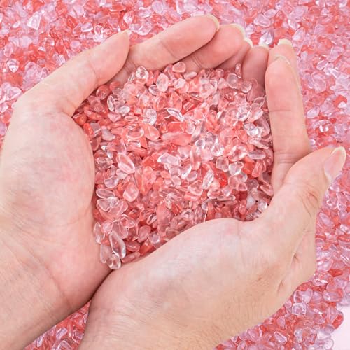 EZEELAI 0,4 kg rote Kristallsplitter Stein zerkleinertes Quarzglas, kleine dekorative Kieselsteine Bulk Trommelsteine polierte Steine Stücke für Handwerk, Vasen Füller, Sukkulenten, Aquarium von EZEELAI
