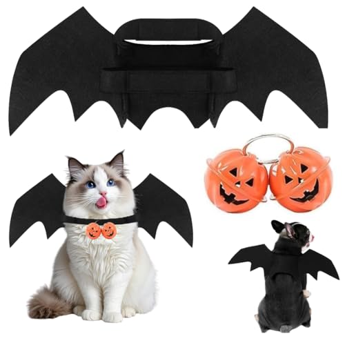 Fledermausflügel Katze Halloween Kostüm | Fledermaus Kostüm für Katzen & Hunde | Verstellbare Fledermausflügel mit Glocke | Leicht & Bequem Filz für Haustiere, Cosplay & Halloween Party Spaß, Schwarz von EZOULUOBA