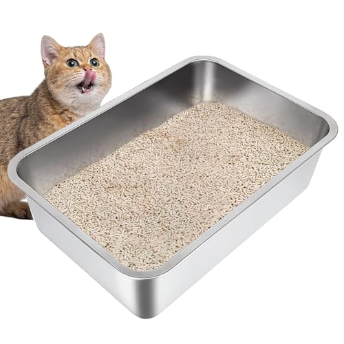 Edelstahl Katzenklo Katzentoilette, Metall Katzenklo für Große Katzen, 50 x 35 x 10 cm von EZSKUUP