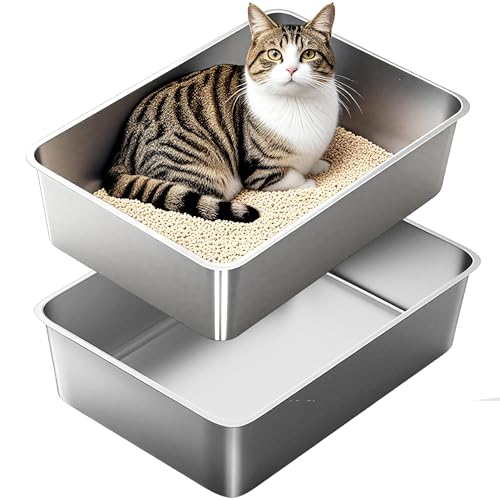 Katzentoilette aus Edelstahl, extra große Metall-Katzentoilette, 2er-Pack, XL-Edelstahl-Katzentoilette für große Katzen, 50 cm L x 13,8 B x 5,9 H, keine Geruchsaufnahme, leicht zu reinigen, rostfrei Katzentoilette aus Edelstahl, extra große Metall-Katzentoilette, 2er-Pack, XL-Edelstahl-Katzentoilette für große Katzen, 50 cm L x 13,8 B x 5,9 H, keine Geruchsaufnahme, leicht zu reinigen, rostfrei von EZSKUUP