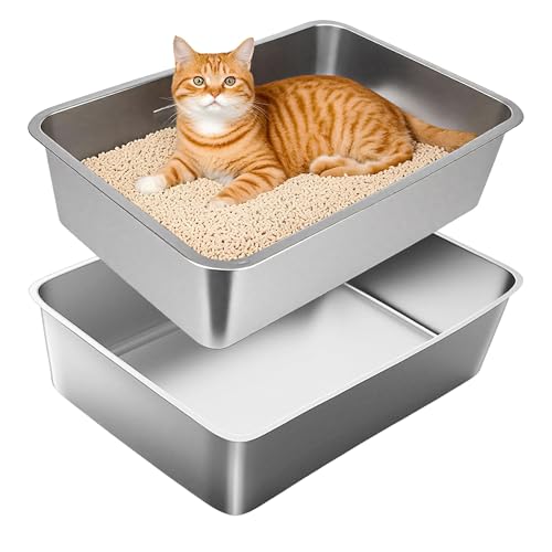 Katzentoilette aus Edelstahl, extra große Metall-Katzentoilette, 2er-Pack, XL-Edelstahl-Katzentoilette für große Katzen, 50 cm L x 34 cm B x 9 cm, keine Geruchsaufnahme, leicht zu reinigen, rostfrei Katzentoilette aus Edelstahl, extra große Metall-Katzentoilette, 2er-Pack, XL-Edelstahl-Katzentoilette für große Katzen, 50 cm L x 34 cm B x 9 cm, keine Geruchsaufnahme, leicht zu reinigen, rostfrei von EZSKUUP