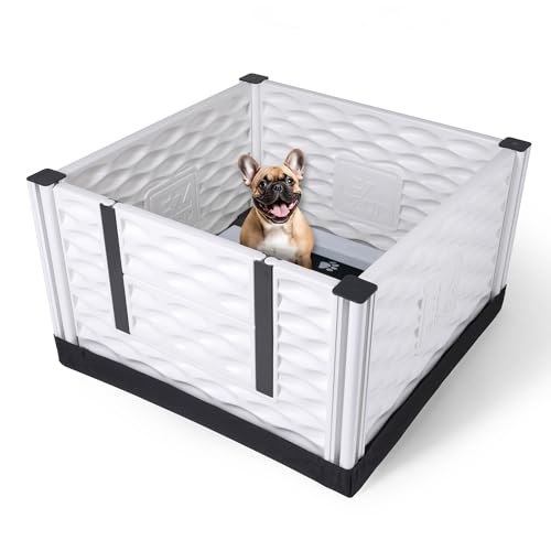 EZWHELP EZCLASSIC Welpenkiste für Hunde und Welpen – Indoor-Welpenstall mit Schienen – Sanitärbox für Hunde – Welpenlaufstall für große oder kleine Welpen – Welpen-Zubehör-Set, 71,1 x 71,1 cm, Schwarz von EZwhelp