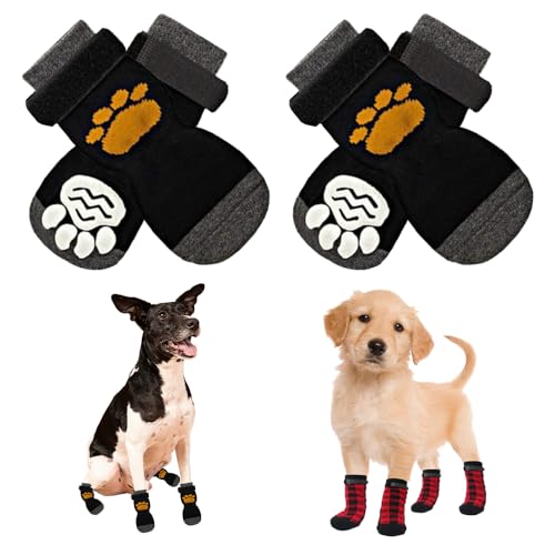 Haustier-Hundeschuhe, wasserdicht, rutschfest, Pfotenschutz für Hunde, Hundesocken mit Greifern, 2 Paar Hundepfotenschutz mit Griffen (B, S) von Eadwe