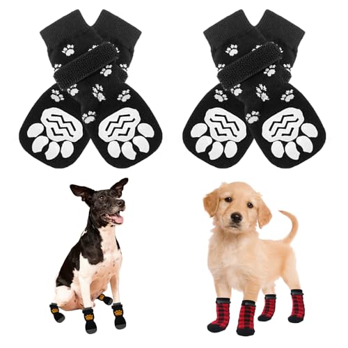 Haustier-Hundeschuhe, wasserdichte rutschfeste Regenstiefel, Pfotenschutz für Hunde, Hundesocken mit Greifern, 2 Paar Hundepfotenschutz mit Griffen (B, M) von Eadwe