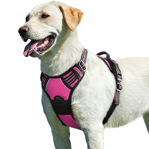 Eagloo Hundegeschirr Grosse Hunde, Anti Zug Hundegeschirr mit Reflexstreifen und Kontrolle, Verstellbar und Einstellbar Geschirr Hund Groß, Brustgeschirr für Labrador, Rosenrot, L von Eagloo