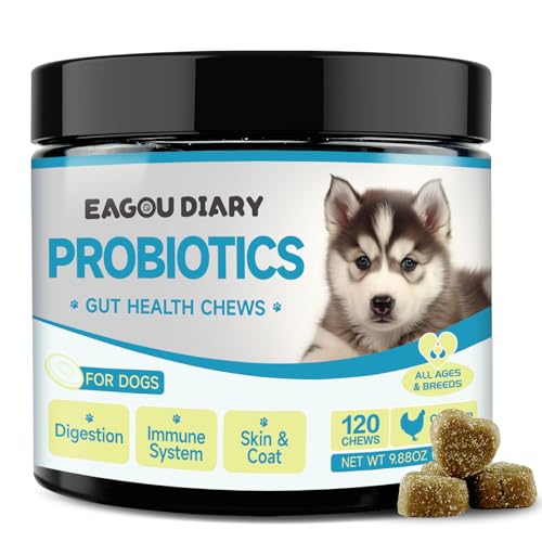 Probiotika Hunde Hund Darmflora Aufbauen Darmsarnierung Hund Probiotika für Hunde Leckerli Stärkung des Immunsystems Durchfall, mit Präbiotika Ziegenmilch, Omega 3, Vitaminen- 120 Snacks von Eagou Diary