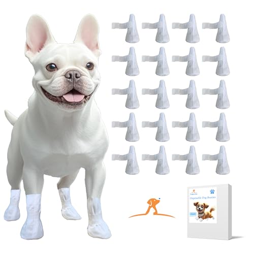 Einweg-Hundeschuhe, 24 Stück Hundepfotenschutz (20 Einwegartikel + 4 wasserdicht), strapazierfähiges Strickdesign mit sicherem Riemen, nicht saugfähig, S/M/L für kleine und mittelgroße Hunde (S) von Ealacritas