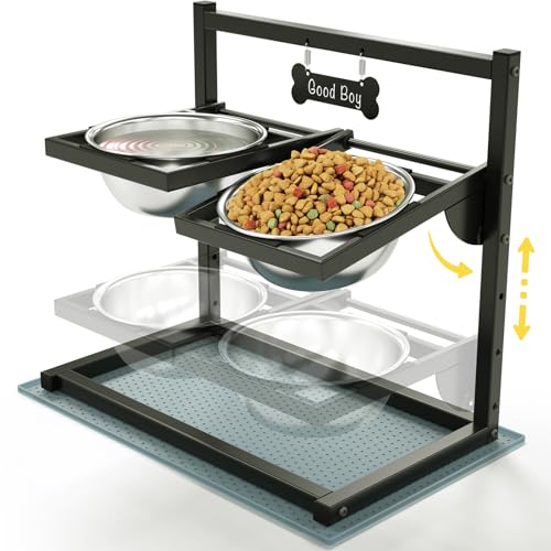 Eanilnaz Hundenapf Erhöht mit 4 Höhenverstellbaren 10° Geneigten 2 Edelstahl-Hundenäpfe (1,5L x 2) und Auslaufsichere Matte, Futternapf Hund Erhöht, Perfekte stabile Ständer für Hundenapf Eanilnaz Hundenapf Erhöht mit 4 Höhenverstellbaren 10° Geneigten 2 Edelstahl-Hundenäpfe (1,5L x 2) und Auslaufsichere Matte, Futternapf Hund Erhöht, Perfekte stabile Ständer für Hundenapf von Eanilnaz
