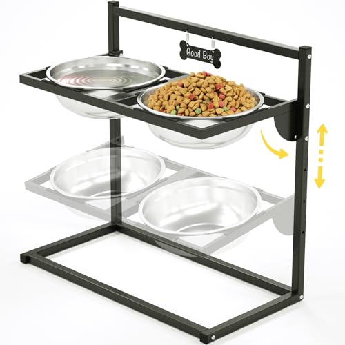 Hundenapf Erhöht mit 4 Höhenverstellbaren 10° Geneigten 2 Edelstahl-Hundenäpfe (3L x 2), Futternapf Hund Erhöht, Perfekte stabile Ständer für Hundenapf Geeignet für Riesig, Groß und Mittel Hunde von Eanilnaz