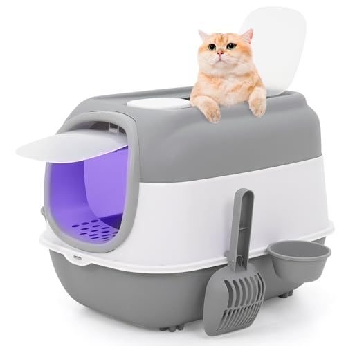Große, geschlossene Katzentoilette mit automatischem Anti-Sand-Käfig, mit Desodorierungsfunktion, leicht zu reinigen und spritzwassergeschützt, Katzentoilette für Erwachsene von Eapura