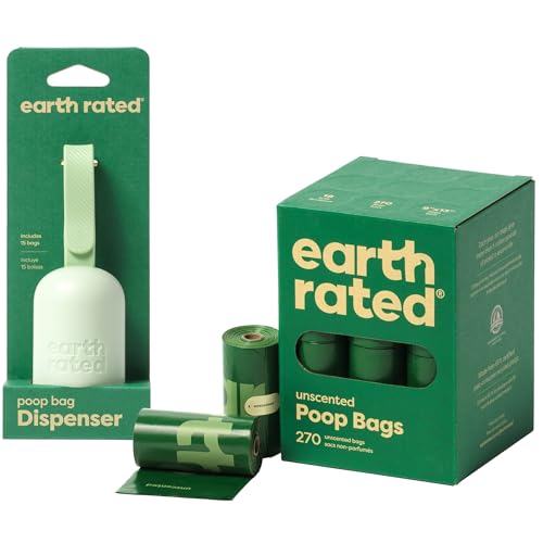 Bundle of Earth Rated Hundekotbeutel, garantiert auslaufsichere und extra dicke Abfallsäcke als Nachfüllrollen für Hunde, unparfümiert, 270 Stück + Earth Rated Halter für Hundekotbeutel von Earth Rated