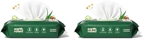 Earth Rated Feuchttücher für Hunde, Dicke Pflegetücher auf pflanzlicher Basis zur einfachen Anwendung an Pfoten, Körper und Hintern, unparfümiert, 100 Stück (Packung mit 2) von Earth Rated