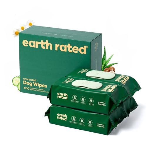 Earth Rated Feuchttücher für Hunde, Dicke Pflegetücher auf pflanzlicher Basis zur einfachen Anwendung an Pfoten, Körper und Hintern, unparfümiert, 400 Stück von Earth Rated