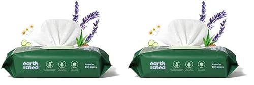 Earth Rated Feuchttücher für Hunde, neues aussehen, dicke Pflegetücher auf pflanzlicher Basis zur einfachen Anwendung an Pfoten, Körper und Hintern, Lavendelduft, 100 Stück (Packung mit 2) von Earth Rated