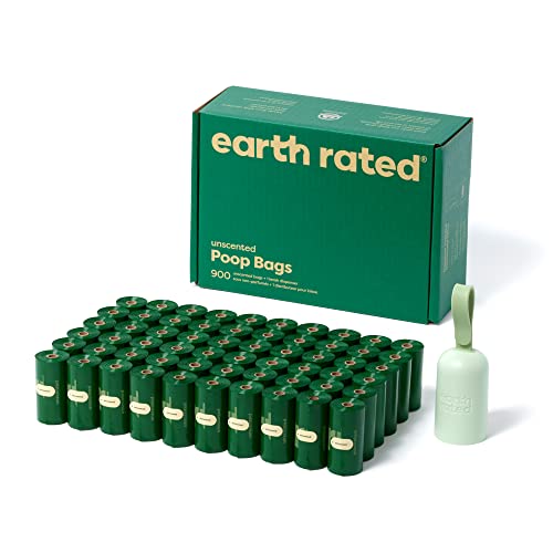 Earth Rated Halter für Hundekotbeutel mit Hundekotbeuteln, haltbar und garantiert auslaufsicher, unparfümiert, 1 Spender und 900 Beutel von Earth Rated