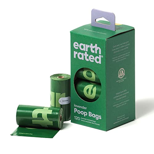 Earth Rated Hundekotbeutel, neues aussehen, garantiert auslaufsichere und extra dicke Abfallsäcke als Nachfüllrollen für Hunde, Lavendelduft, 120 Stück von Earth Rated