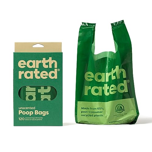 Earth Rated Hundekotbeutel, mit Henkeln, leicht zu verknoten und garantiert auslaufsicher, unparfümiert, 120 Henkelbeutel von Earth Rated