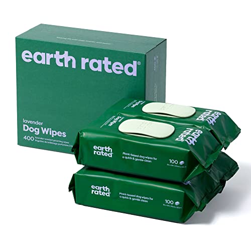 Earth Rated Feuchttücher für Hunde, Dicke Pflegetücher auf pflanzlicher Basis zur einfachen Anwendung an Pfoten, Körper und Hintern, Lavendelduft, 400 Stück von Earth Rated