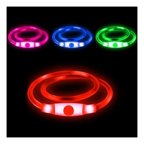 LED-Hundehalsband, USB wiederaufladbar, verstellbar, zuschneidbar, ultrahelle Farben, Leuchtlicht für Hunde, USB-wiederaufladbarer Lithium-Akku, Nachtsichtbarkeit und Sicherheit [Rot] von Easing