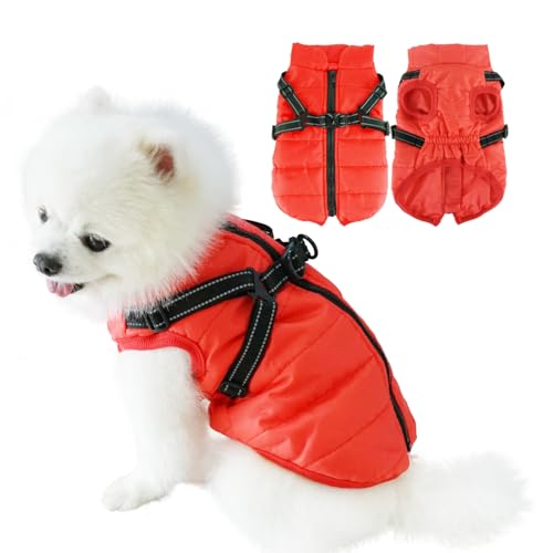 EASTLION Hundebekleidung Hundemantel wasserdichte Winterjacke Warme Weste Hundebekleidung Hundejacke mit Hundegeschirr Reflektierende Hundemäntel, Rot und Schwarz, Größe für S-2XLRot,Größe XL von Eastlion