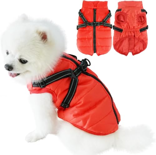 EASTLION Winter Hundemantel Warm Wasserdicht Hundejacke Welpen Hunde Kleidung Bekleidung Weste mit D-Ring,Rot,Größe 2XL von Eastlion