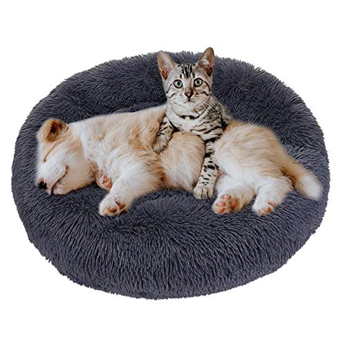 Eastlion Haustierbett Rund Plüsch,Hundebett Donut Kissen Warme Flauschig Weich,Schöne Katzenbett Waschbar Schlafen Bett für Welpen Katzen Hunde,Groß (Dunkelgrau,S:70CM) von Eastlion