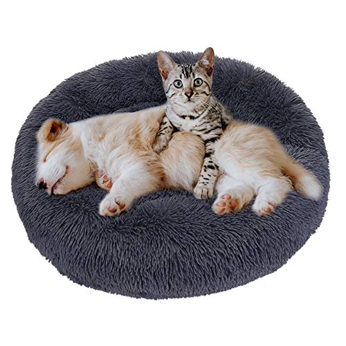 EASTLION Haustierbett Rund Plüsch,Hundebett Donut Kissen Warme Flauschig Weich,Schöne Katzenbett Waschbar Schlafen Bett für Welpen Katzen Hunde,Groß (Dunkelgrau,S:70CM) von Eastlion