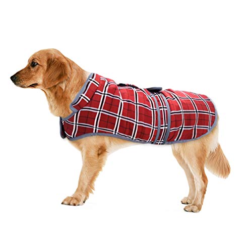 EASTLION Winter Hundemantel Warm Kariert Hundejacke Hunde Kleidung Bekleidung Weste mit Geschirr für Kleine Mittelere und Große Hunde,Rot,2XL von Eastlion