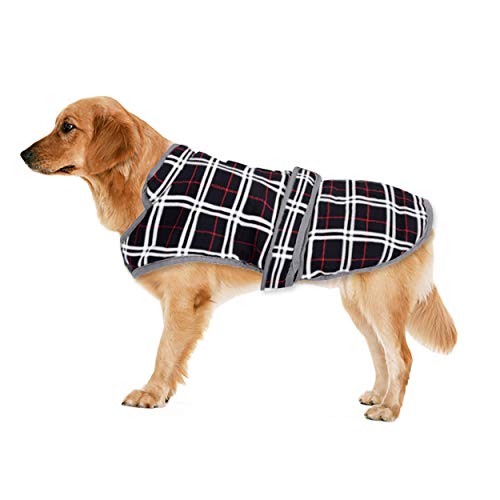 EASTLION Winter Hundemantel Warm Kariert Hundejacke Hunde Kleidung Bekleidung Weste mit Geschirr für Kleine Mittelere und Große Hunde,Schwarz,XS von Eastlion