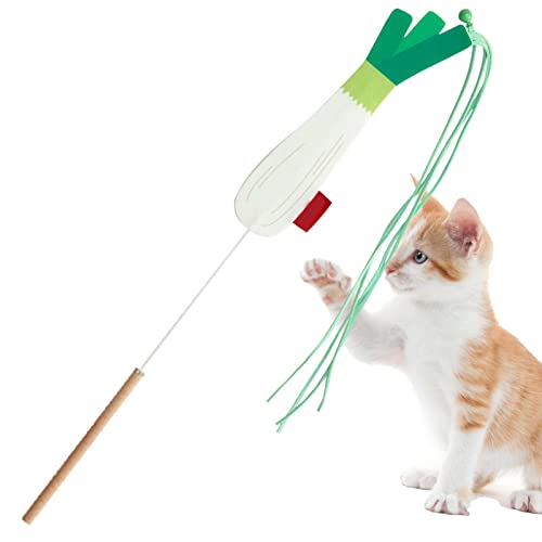 Eastuy Katzenstockspielzeug - Katzenspielzeug für Wohnungskatzen Weizen/Frühlingszwiebeln,Katzenspielzeug für drinnen, interaktiver Katzenkicker, Tiergeräusche, Übungsspielzeug für die Jagd von Eastuy