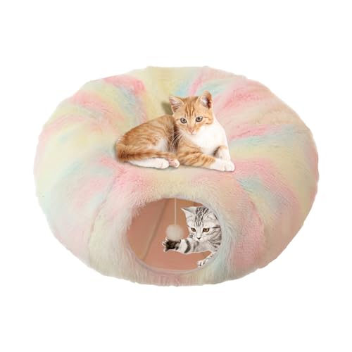 Katzen-Donut-Tunnel | Donut Waschbares Katzentunnelbett mit Plüschtier,Zusammenklappbares, kratzfestes Tunnelrohr, rundes Katzenspielzeug für Frettchen, Katzen, Welpen, Kätzchen Eastuy von Eastuy