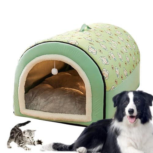 Katzenbetthöhle | 2-in-1 abnehmbares Katzenbett mit Kugelanhänger - Katzenversteck, warmes, waschbares, gemütliches Hundebett für große Hunde, bequemes Hundebett mit Abdeckhöhle für Haustiere, für den von Eastuy