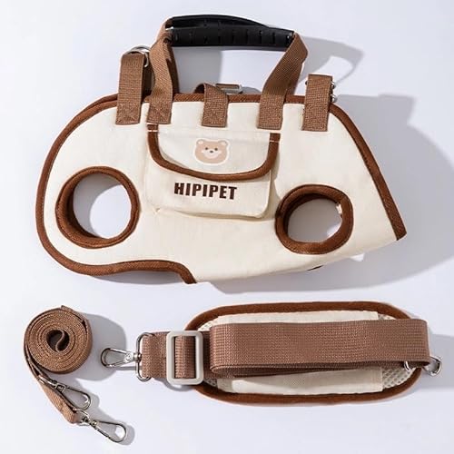 HIPIPET Hundetragerucksack, tragbare Haustier-Umhängetasche mit Leine, für kleine Hunde 1,8-8,2 kg, Beige (Braun, M) von Easwisa