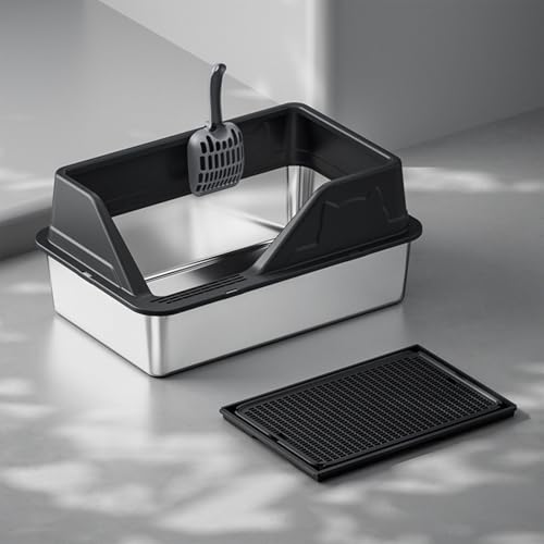 Edelstahl Katzenklo Halb-Offen, Geruchsfreie Katzentoilette Große Kapazität für Große Katzen, Leicht zu Reinigen Metall Katzen Klo mit Katzenstreuschaufel und Matte Edelstahl Katzenklo Halb-Offen, Geruchsfreie Katzentoilette Große Kapazität für Große Katzen, Leicht zu Reinigen Metall Katzen Klo mit Katzenstreuschaufel und Matte von EasyBuyCat