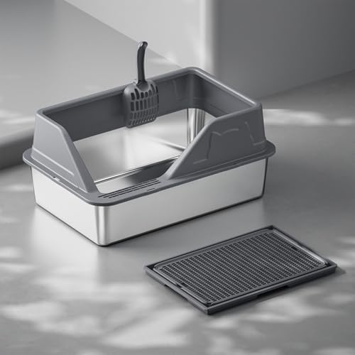 Edelstahl Katzenklo Halb-Offen, Geruchsfreie Katzentoilette Große Kapazität für Große Katzen, Leicht zu Reinigen Metall Katzen Klo mit Katzenstreuschaufel und Matte Edelstahl Katzenklo Halb-Offen, Geruchsfreie Katzentoilette Große Kapazität für Große Katzen, Leicht zu Reinigen Metall Katzen Klo mit Katzenstreuschaufel und Matte von EasyBuyCat