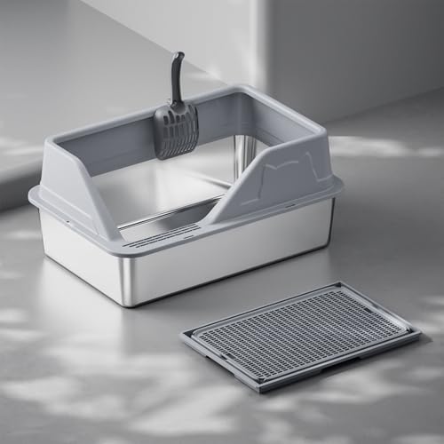 Edelstahl Katzenklo Halb-Offen, Geruchsfreie Katzentoilette Große Kapazität für Große Katzen, Leicht zu Reinigen Metall Katzen Klo mit Katzenstreuschaufel und Matte Edelstahl Katzenklo Halb-Offen, Geruchsfreie Katzentoilette Große Kapazität für Große Katzen, Leicht zu Reinigen Metall Katzen Klo mit Katzenstreuschaufel und Matte von EasyBuyCat