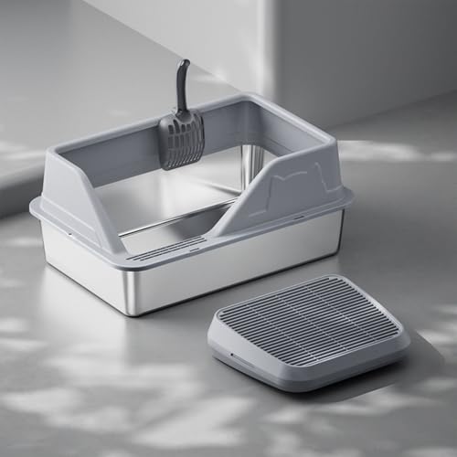 Edelstahl Katzenklo Halb-Offen, Geruchsfreie Katzentoilette Große Kapazität für Große Katzen, Leicht zu Reinigen Metall Katzen Klo mit Katzenstreuschaufel und Matte Edelstahl Katzenklo Halb-Offen, Geruchsfreie Katzentoilette Große Kapazität für Große Katzen, Leicht zu Reinigen Metall Katzen Klo mit Katzenstreuschaufel und Matte von EasyBuyCat