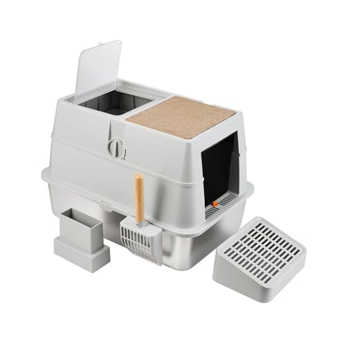 Edelstahl-Katzentoilette mit Deckel, XXL Katzenklo Rostfreier, 3-in-1 Katzentoilette aus Stahl, Große Metallkatzentoilette geschlossene,mit Pedals, Schaufel und Kratzbrett Edelstahl-Katzentoilette mit Deckel, XXL Katzenklo Rostfreier, 3-in-1 Katzentoilette aus Stahl, Große Metallkatzentoilette geschlossene,mit Pedals, Schaufel und Kratzbrett von EasyBuyCat