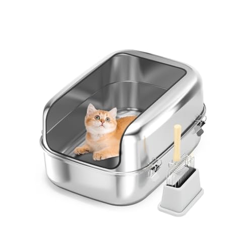 Katzenklo Edelstahl XXL Katzentoilette aus mit Schaufel, halbgeschlossene herausnehmbare Katzentoilette aus Metall mit hochseitigem Gehäuse, 20L Fassungsvermögen Auslaufsicher Katzenklo Edelstahl XXL Katzentoilette aus mit Schaufel, halbgeschlossene herausnehmbare Katzentoilette aus Metall mit hochseitigem Gehäuse, 20L Fassungsvermögen Auslaufsicher von EasyBuyCat