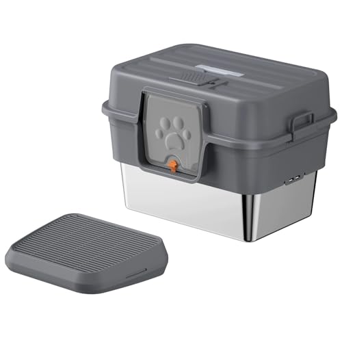 Katzenklo Edelstahl mit Deckel, Katze Müll Box Groß Katzentoilette XXXL Katzenklo Geschlossen mit Pedal, Müll Matte, Nicht klebrig, Geruchsfrei, für große Katzen/mehrere Katzen(dunkelgrau) von EasyBuyCat
