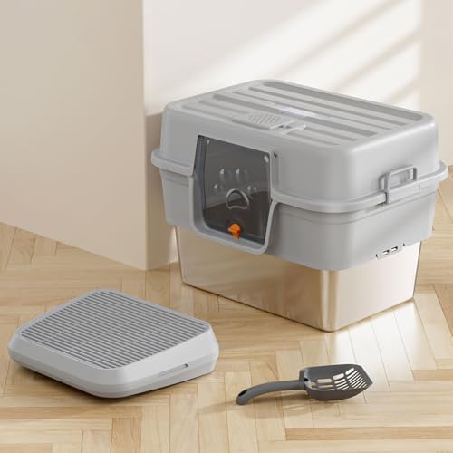Katzenklo Edelstahl mit Deckel, Katze Müll Box Groß Katzentoilette XXXL Katzenklo Geschlossen mit Pedal, Müll Matte, Nicht klebrig, Geruchsfrei, für große Katzen/mehrere Katzen(dunkelgrau) von EasyBuyCat