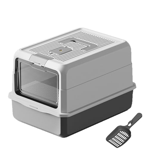 Katzentoilette, Geschlossene Katzentoilette aus Edelstahl mit Deckel, Cat Litter Box, Katzenklo Groß, für Wohnungskatzen, mit Schaufel, Geruchsfrei, 50 x 35 x 32 cm (grau) von EasyBuyCat