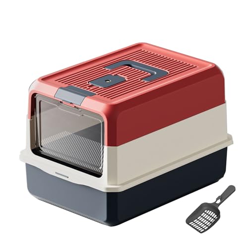 Katzentoilette, Geschlossene Katzentoilette aus Edelstahl mit Deckel, Cat Litter Box, Katzenklo Groß, für Wohnungskatzen, mit Schaufel, Geruchsfrei, 50 x 35 x 32 cm (grau) von EasyBuyCat