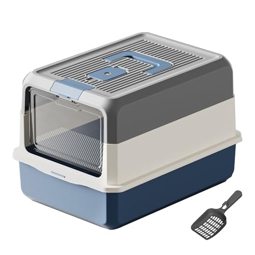 Katzentoilette, Geschlossene Katzentoilette aus Edelstahl mit Deckel, Cat Litter Box, Katzenklo Groß, für Wohnungskatzen, mit Schaufel, Geruchsfrei, 50 x 35 x 32 cm (grau) von EasyBuyCat