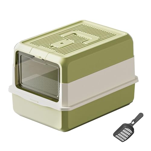 Katzentoilette, Geschlossene Katzentoilette aus Edelstahl mit Deckel, Cat Litter Box, Katzenklo Groß, für Wohnungskatzen, mit Schaufel, Geruchsfrei, 50 x 35 x 32 cm (grau) von EasyBuyCat
