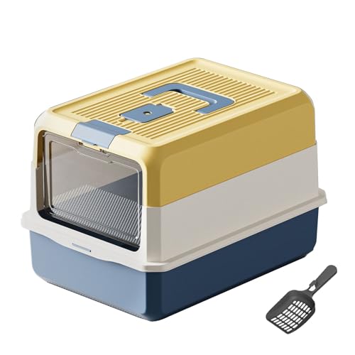 Katzentoilette, Geschlossene Katzentoilette aus Edelstahl mit Deckel, Cat Litter Box, Katzenklo Groß, für Wohnungskatzen, mit Schaufel, Geruchsfrei, 50 x 35 x 32 cm (grau) von EasyBuyCat