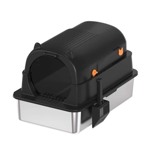 Katzentoilette Edelstahl Geschlossen, Katzentoiletten von Oben mit Deckel, XXL 58.4x37.7CM, Groß mit Katzenstreuschaufel und Pedal, Leicht zu Reinigen(Schwarz) von EasyBuyCat